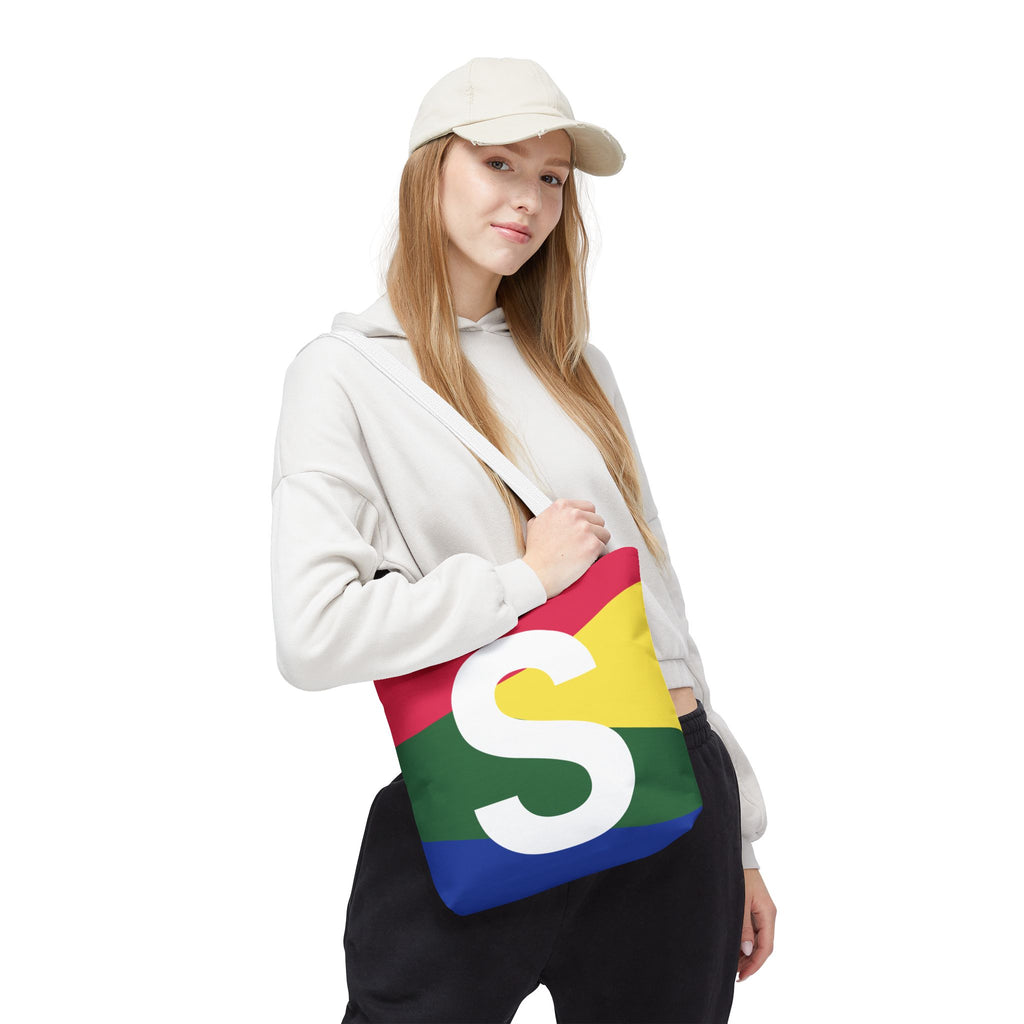 Monogram 'S' Colorblock Tote Bag — Personalized Initial S Shoulder Tote