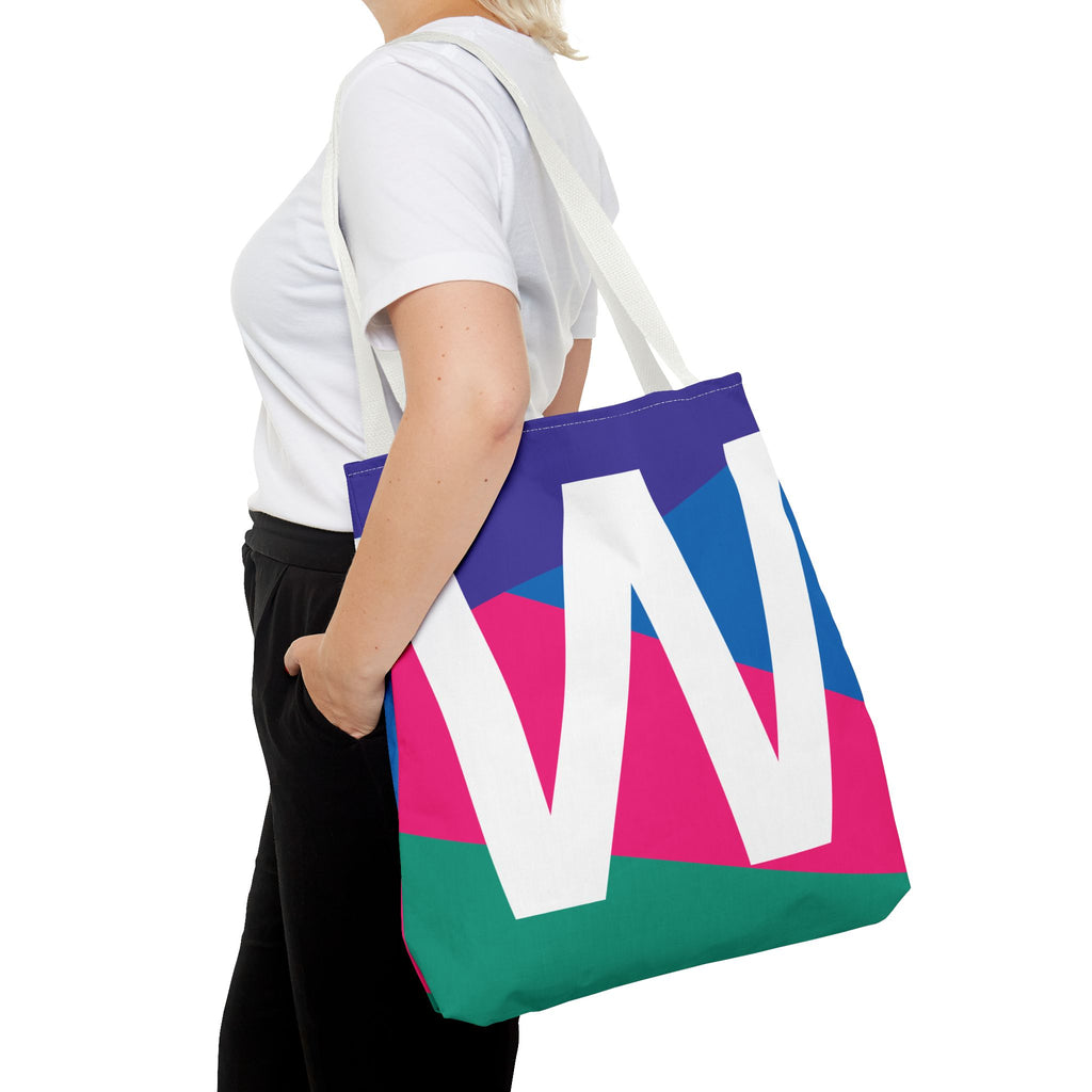 Monogram 'W' Colorblock Tote Bag — Personalized Initial W Shoulder Tote