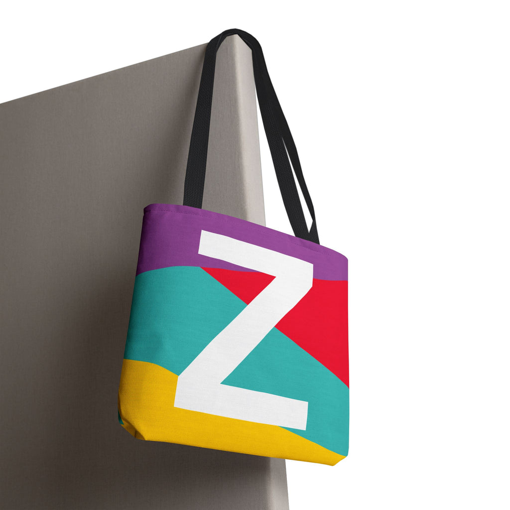 Monogram 'Z' Colorblock Tote Bag — Personalized Initial Z Shoulder Tote
