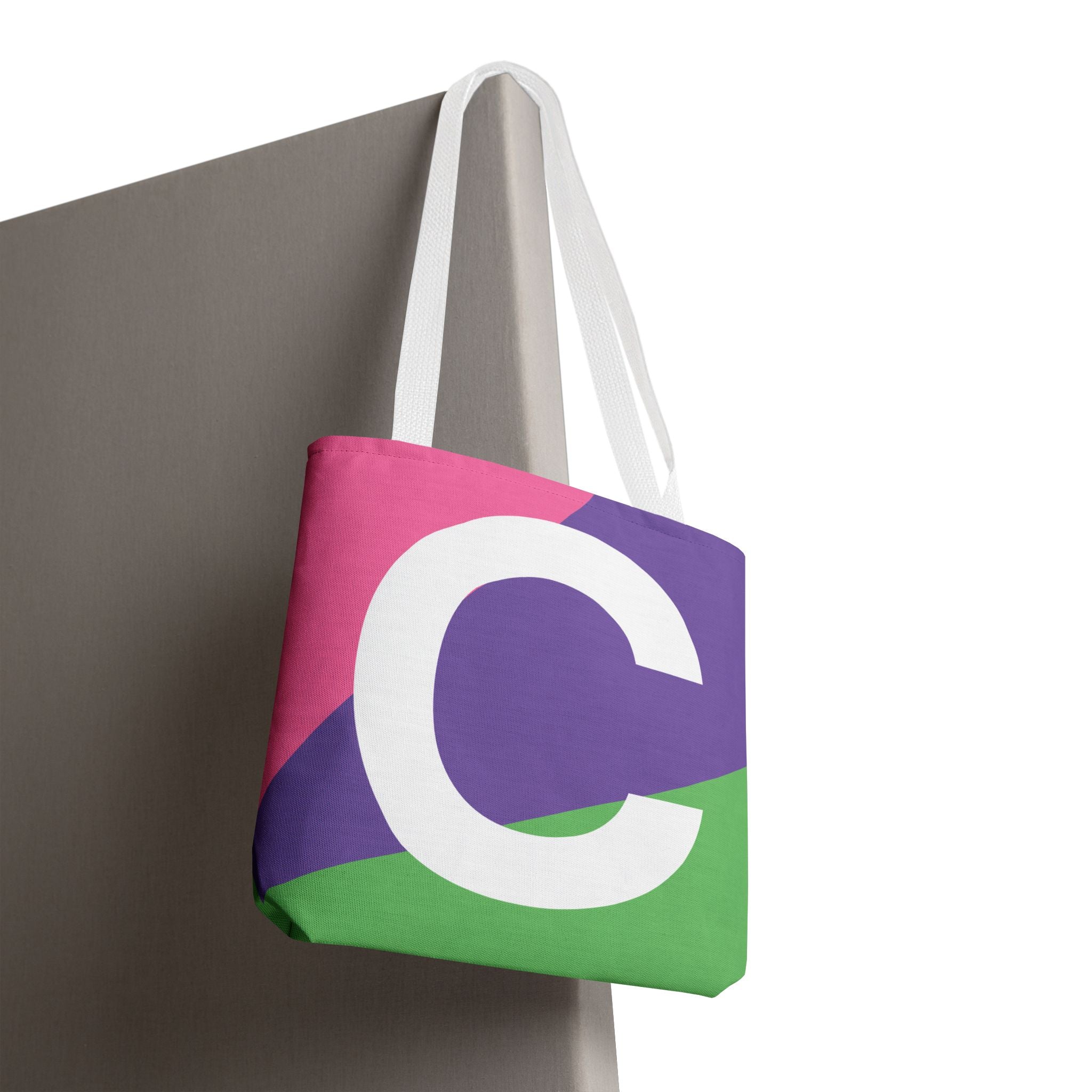 Monogram 'C' Colorblock Tote Bag — Personalized Initial C Shoulder Tote