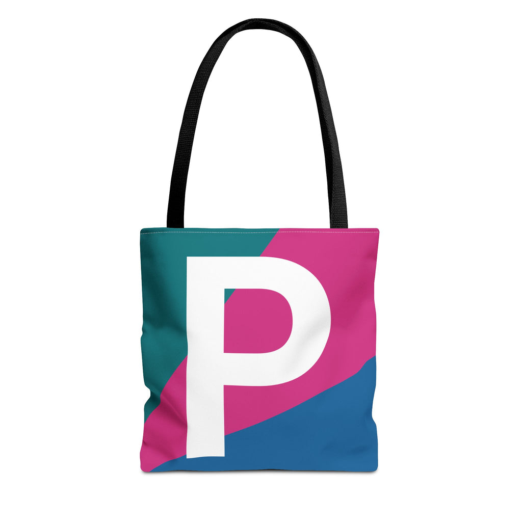 Monogram 'P' Colorblock Tote Bag — Personalized Initial P Shoulder Tote