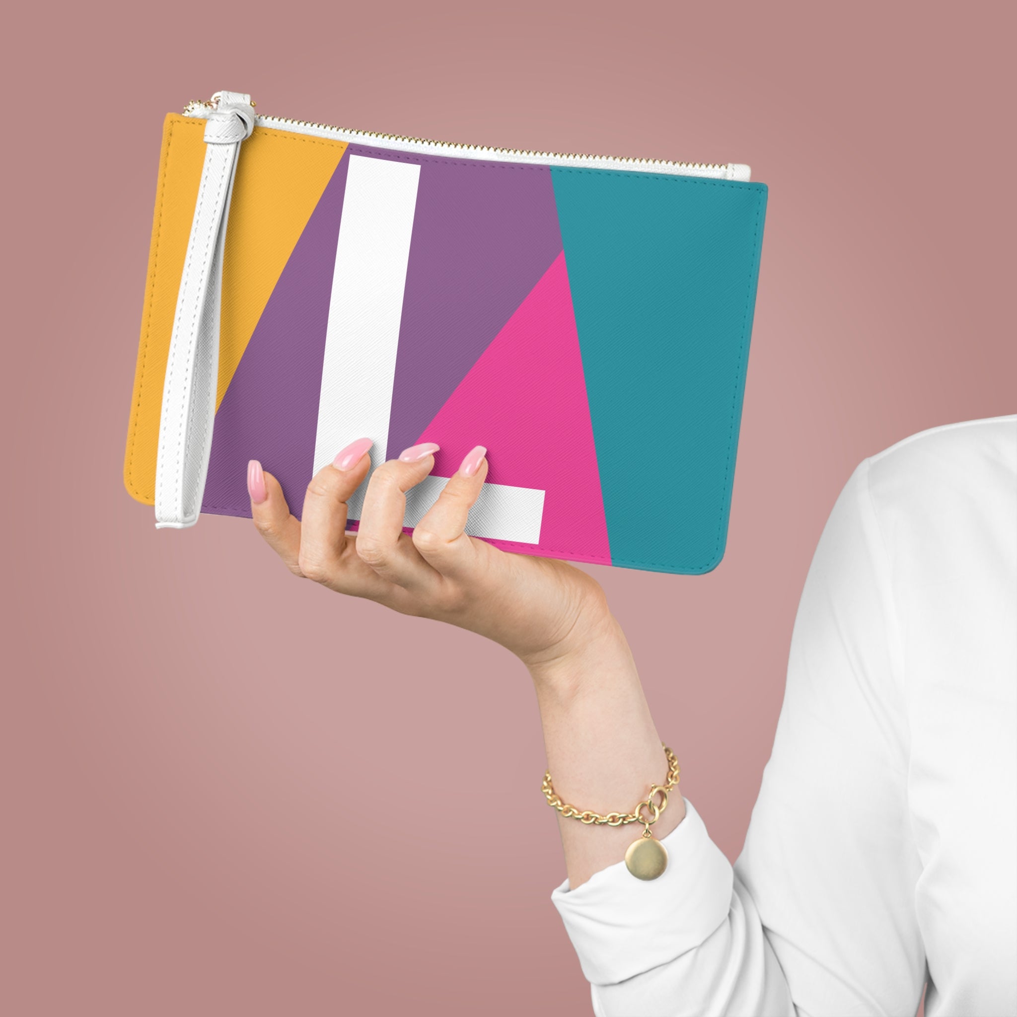 Monogram 'L' Colorblock Clutch Bag — Bold Geometric Wristlet for Everyday & Gifts