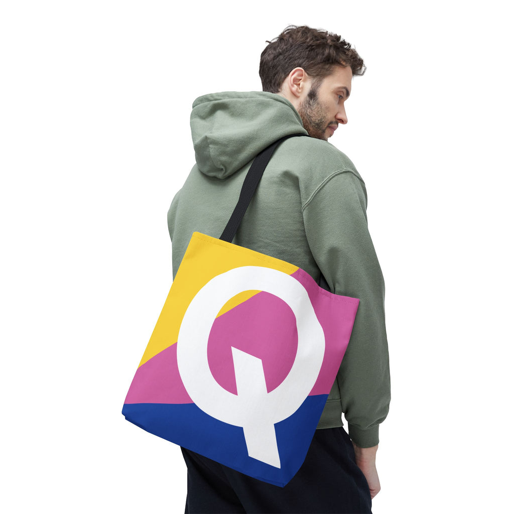 Monogram 'Q' Colorblock Tote Bag — Personalized Initial Q Shoulder Tote
