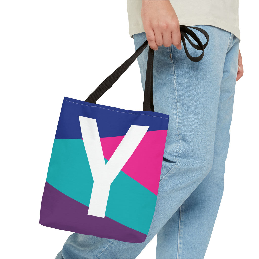 Monogram 'Y' Colorblock Tote Bag — Personalized Initial Y Shoulder Tote