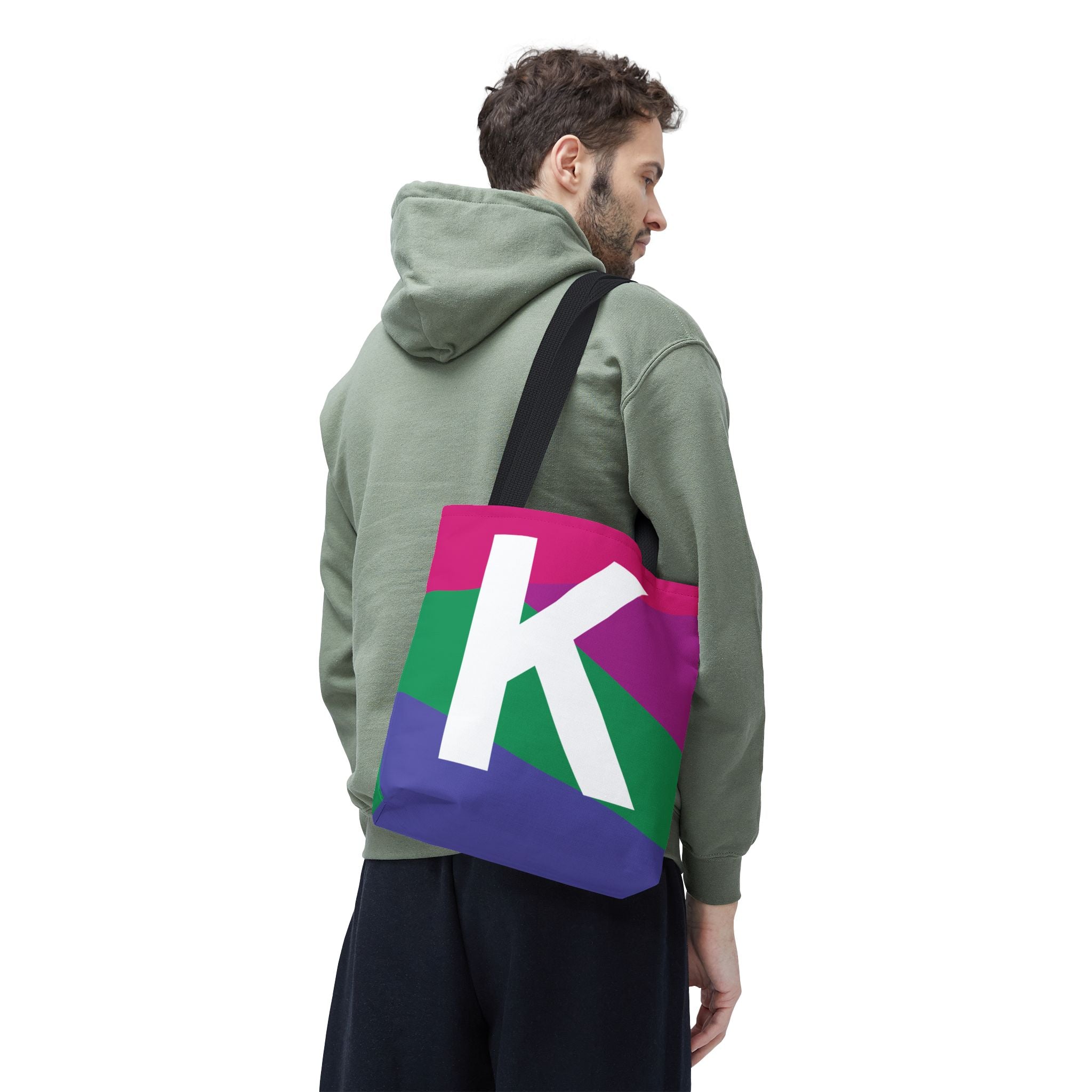 Monogram 'K' Colorblock Tote Bag — Personalized Initial K Shoulder Tote