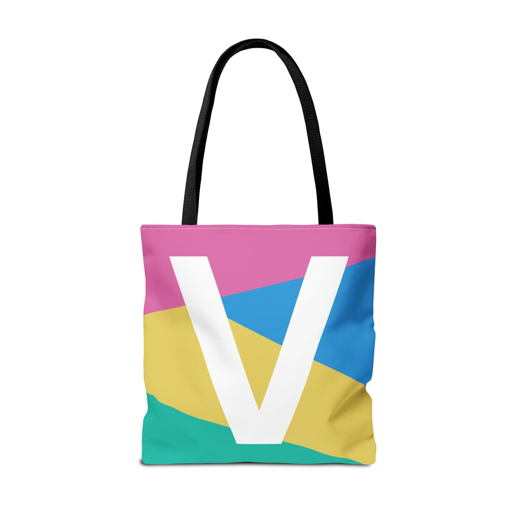 Monogram 'V' Colorblock Tote Bag — Personalized Initial V Shoulder Tote