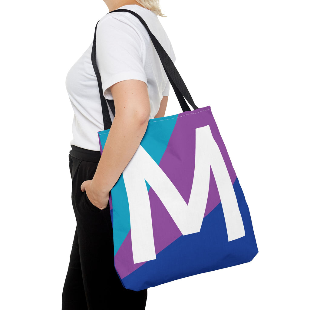 Monogram 'M' Colorblock Tote Bag — Personalized Initial M Shoulder Tote