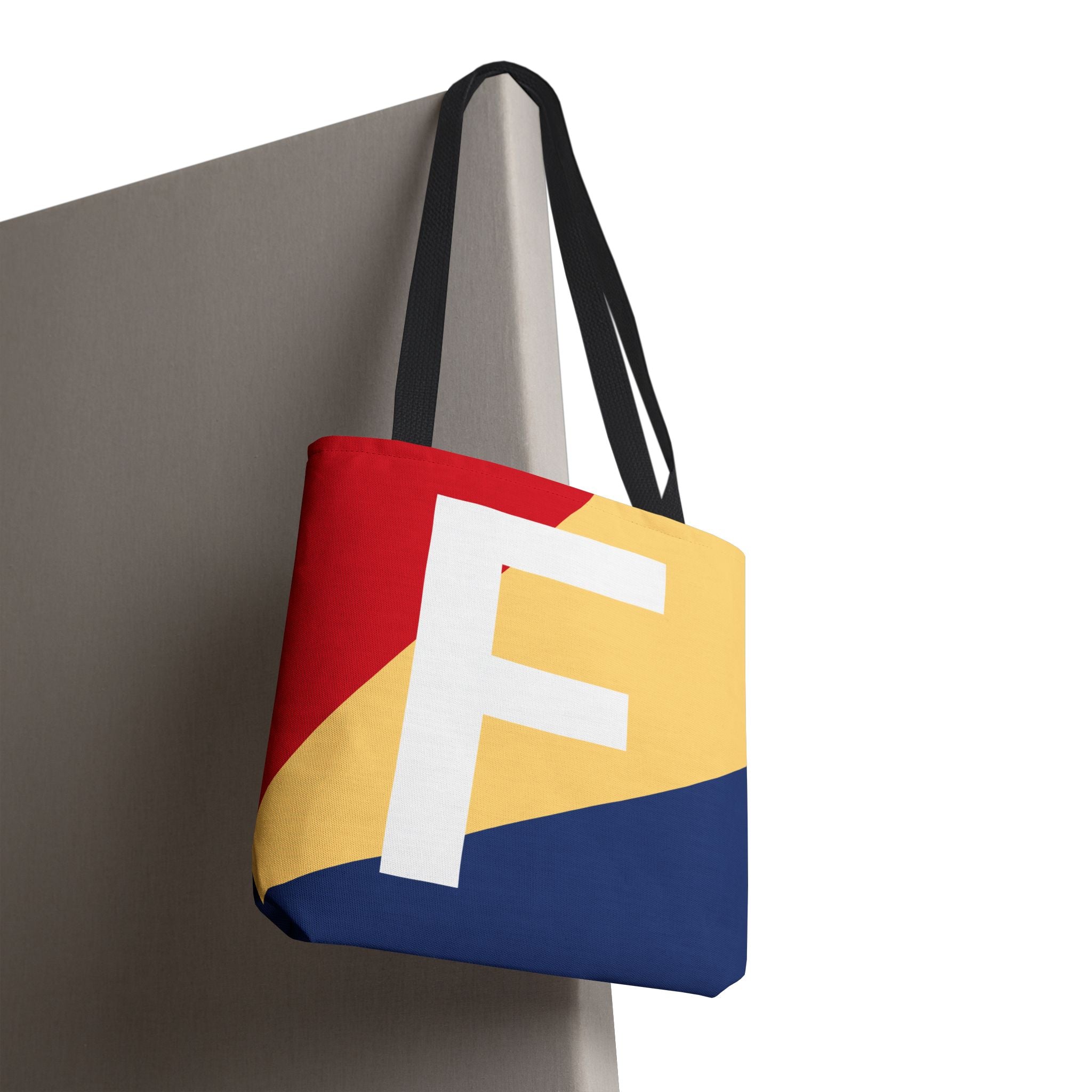 Monogram 'F' Colorblock Tote Bag — Personalized Initial F Shoulder Tote
