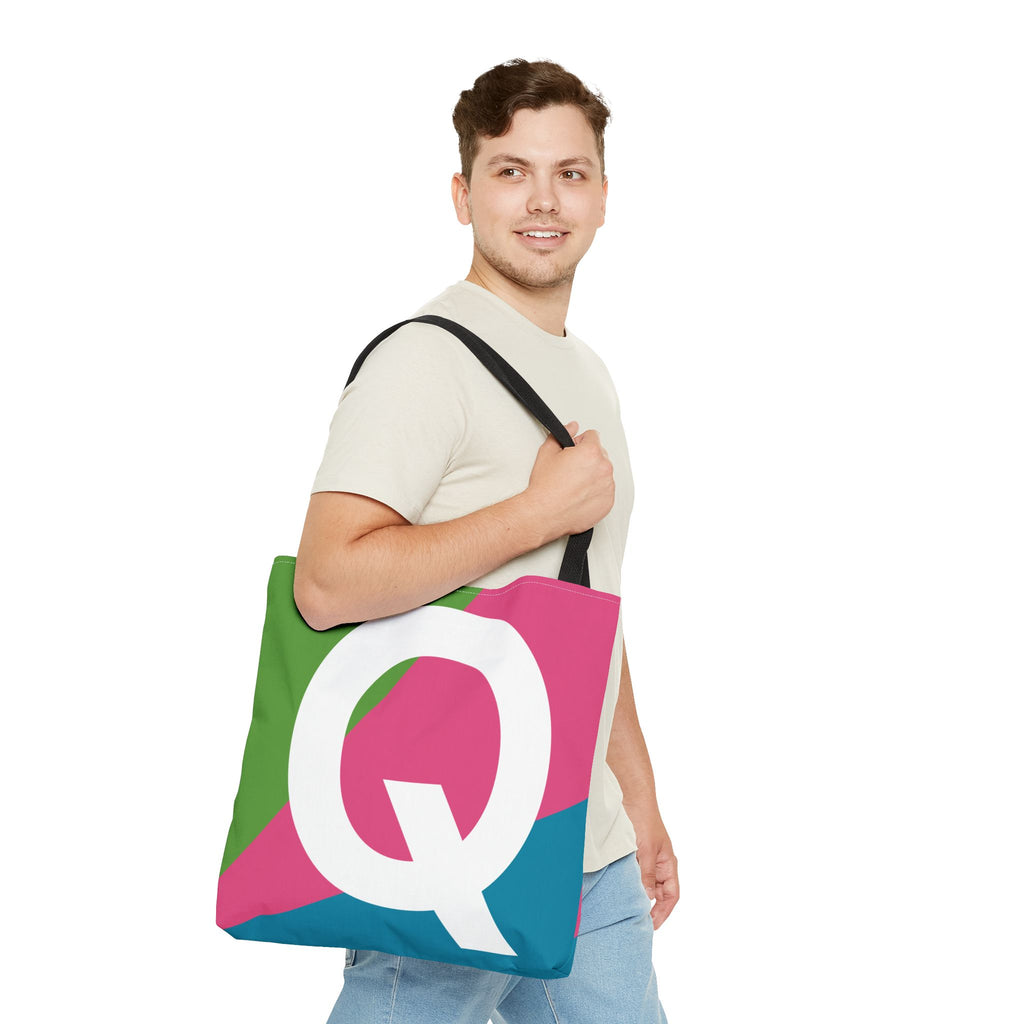 Monogram 'Q' Colorblock Tote Bag — Personalized Initial Q Shoulder Tote