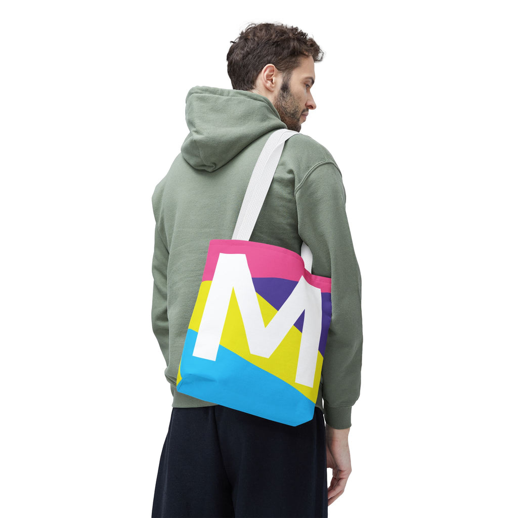 Monogram 'M' Colorblock Tote Bag — Personalized Initial M Shoulder Tote