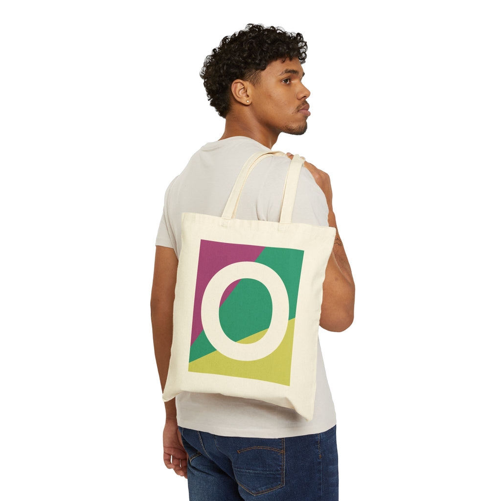 Initial O Colorblock Canvas Tote Bag — Monogram Letter O Reusable Grocery Tote