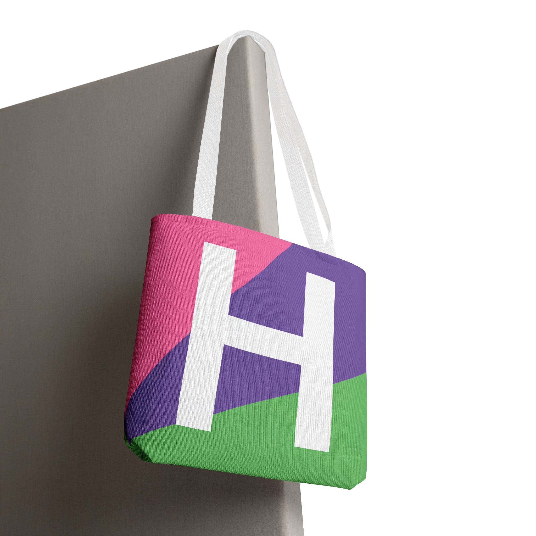 Monogram 'H' Colorblock Tote Bag — Personalized Initial H Shoulder Tote