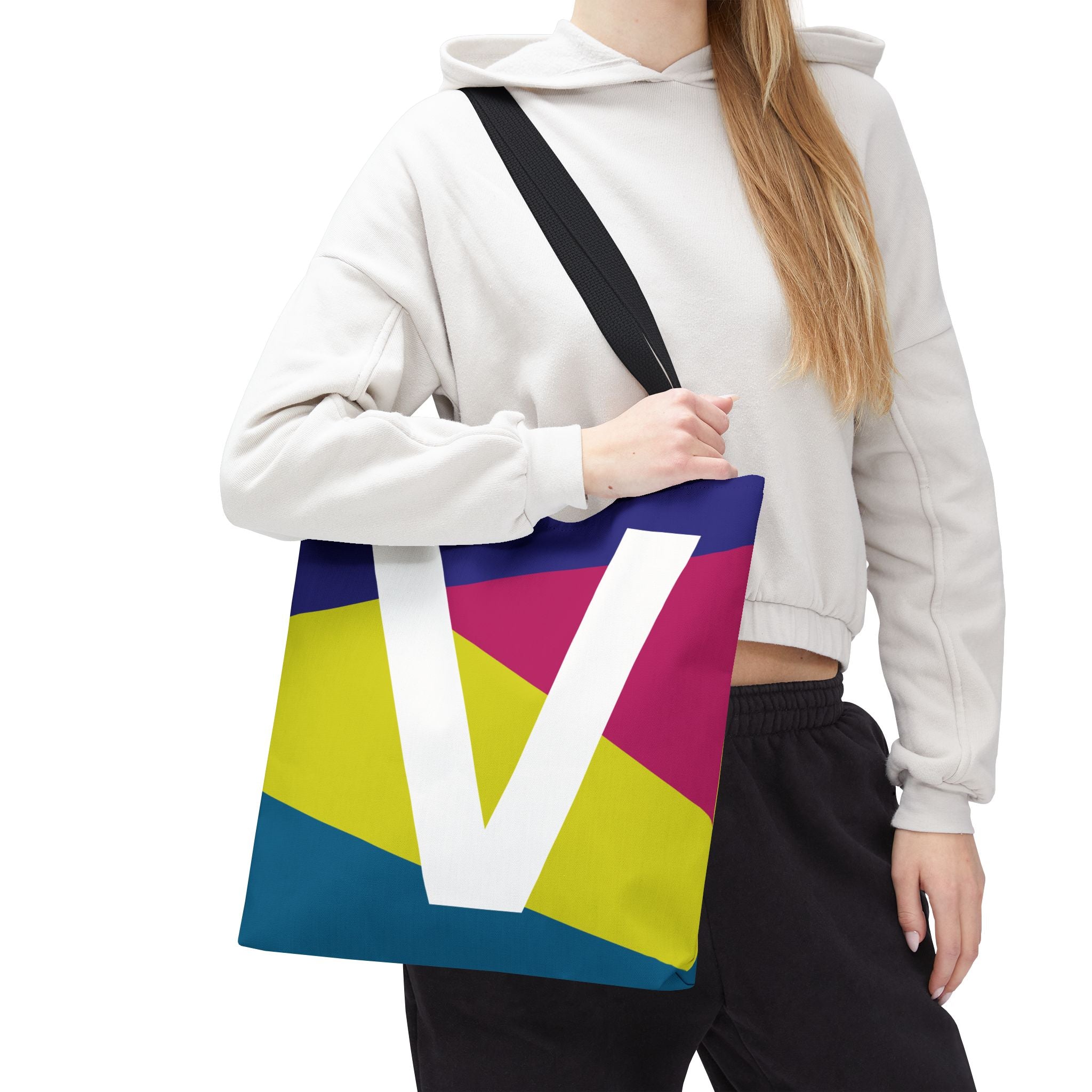 Monogram 'V' Colorblock Tote Bag — Personalized Initial V Shoulder Tote