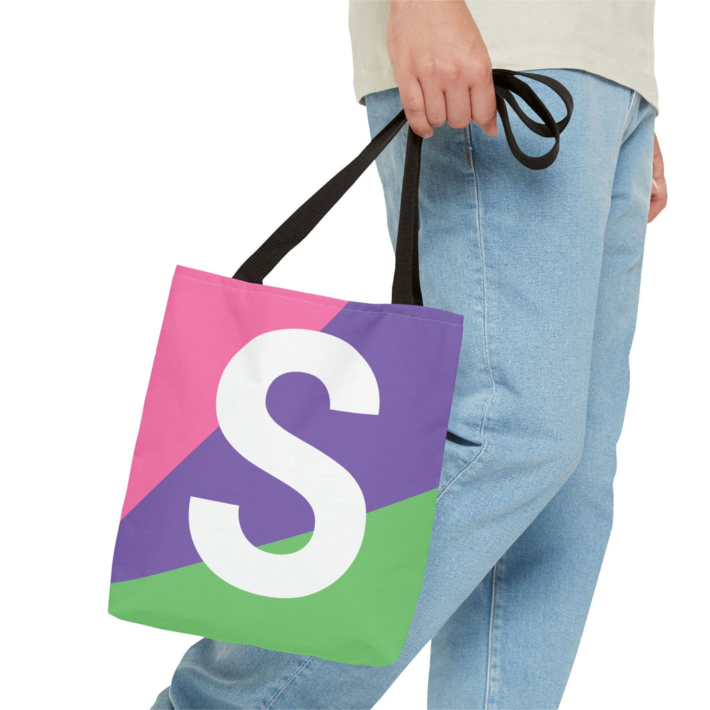 Monogram 'S' Colorblock Tote Bag — Personalized Initial S Shoulder Tote