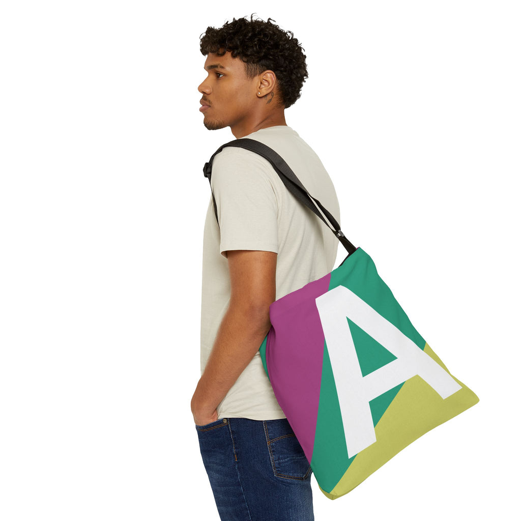 Initial Letter 'A' Colorblock Adjustable Tote Bag — Monogram Alphabet Shoulder Bag