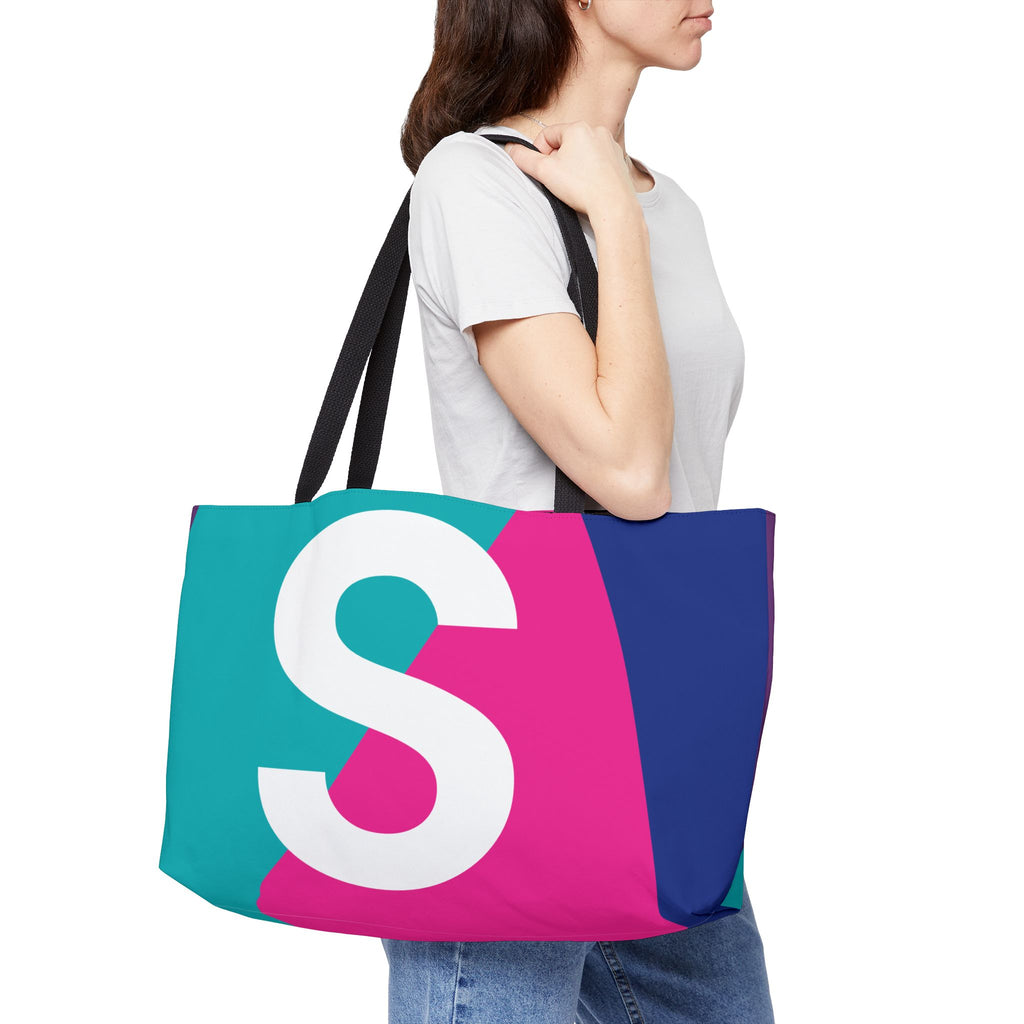 Personalized 'S' Colorblock Tote Bag — Monogram Weekender Tote