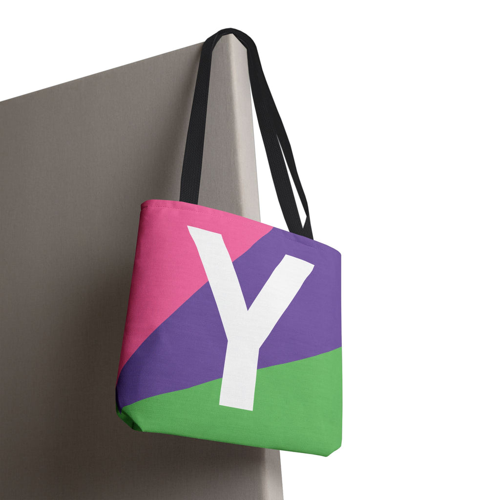 Monogram 'Y' Colorblock Tote Bag — Personalized Initial Y Shoulder Tote