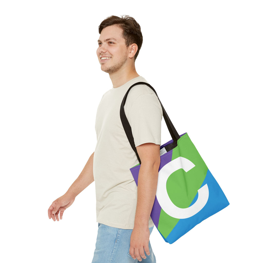 Monogram 'C' Colorblock Tote Bag — Personalized Initial C Shoulder Tote