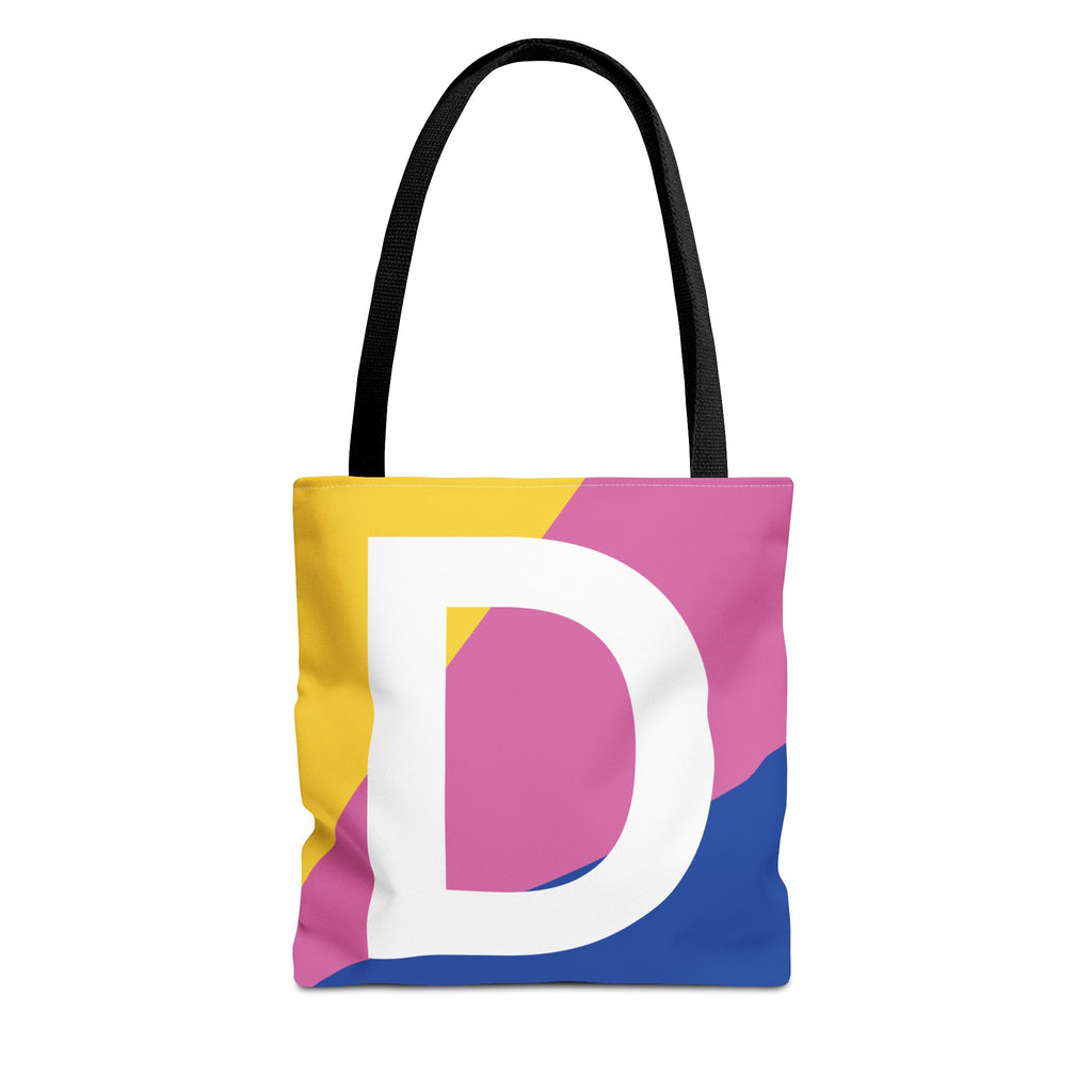 Monogram 'D' Colorblock Tote Bag — Personalized Initial D Shoulder Tote
