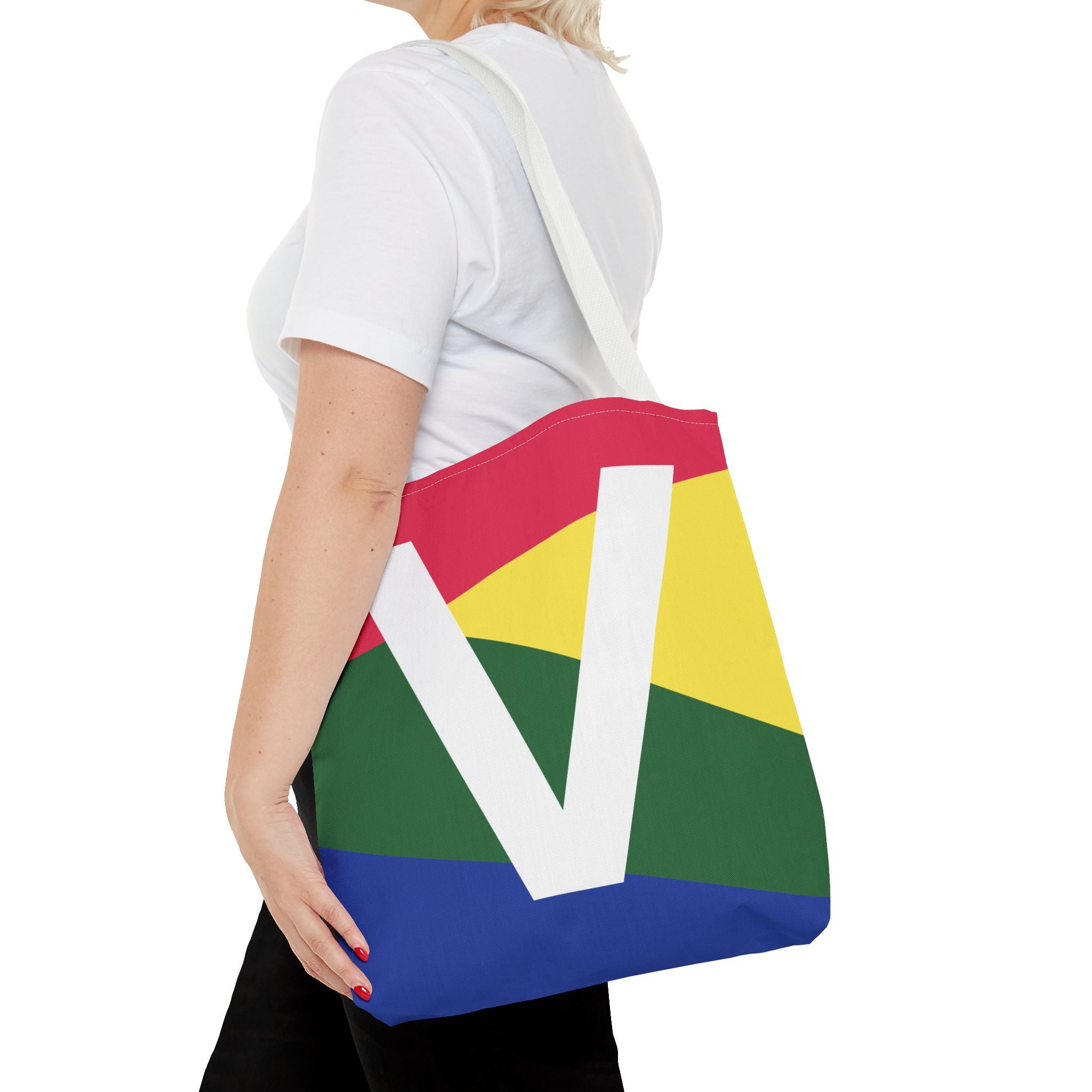 Monogram 'V' Colorblock Tote Bag — Personalized Initial V Shoulder Tote