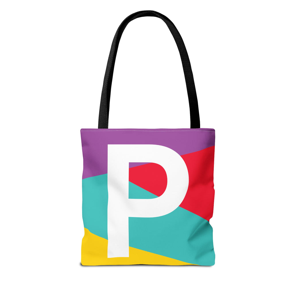 Monogram 'P' Colorblock Tote Bag — Personalized Initial P Shoulder Tote