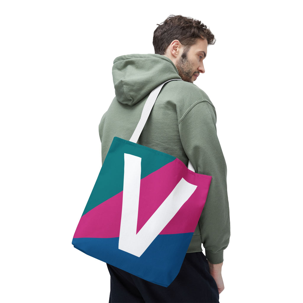 Monogram 'V' Colorblock Tote Bag — Personalized Initial V Shoulder Tote