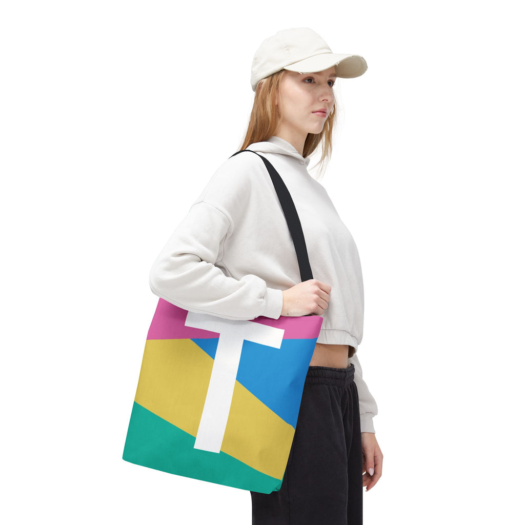 Monogram 'T' Colorblock Tote Bag — Personalized Initial T Shoulder Tote