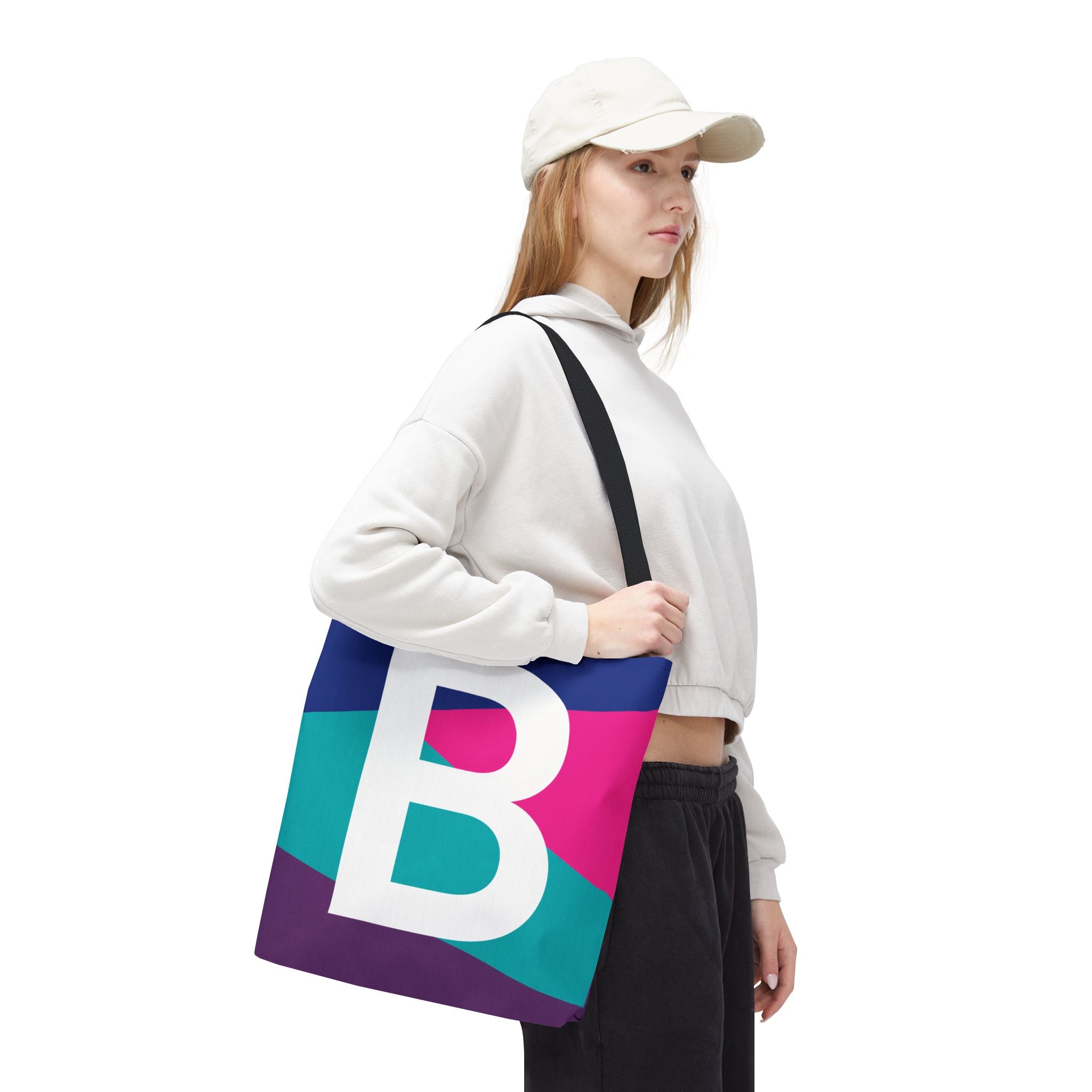 Monogram 'B' Colorblock Tote Bag — Personalized Initial B Shoulder Tote