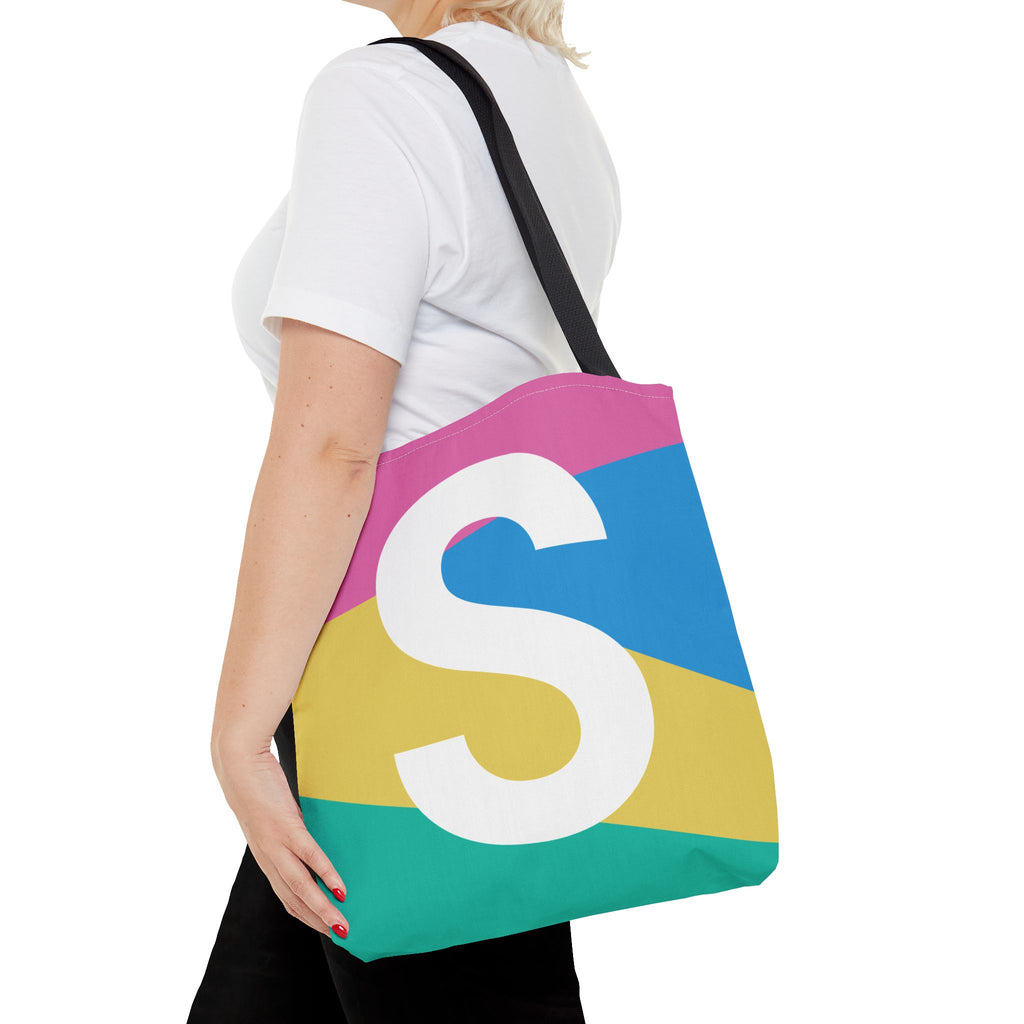Monogram 'S' Colorblock Tote Bag — Personalized Initial S Shoulder Tote