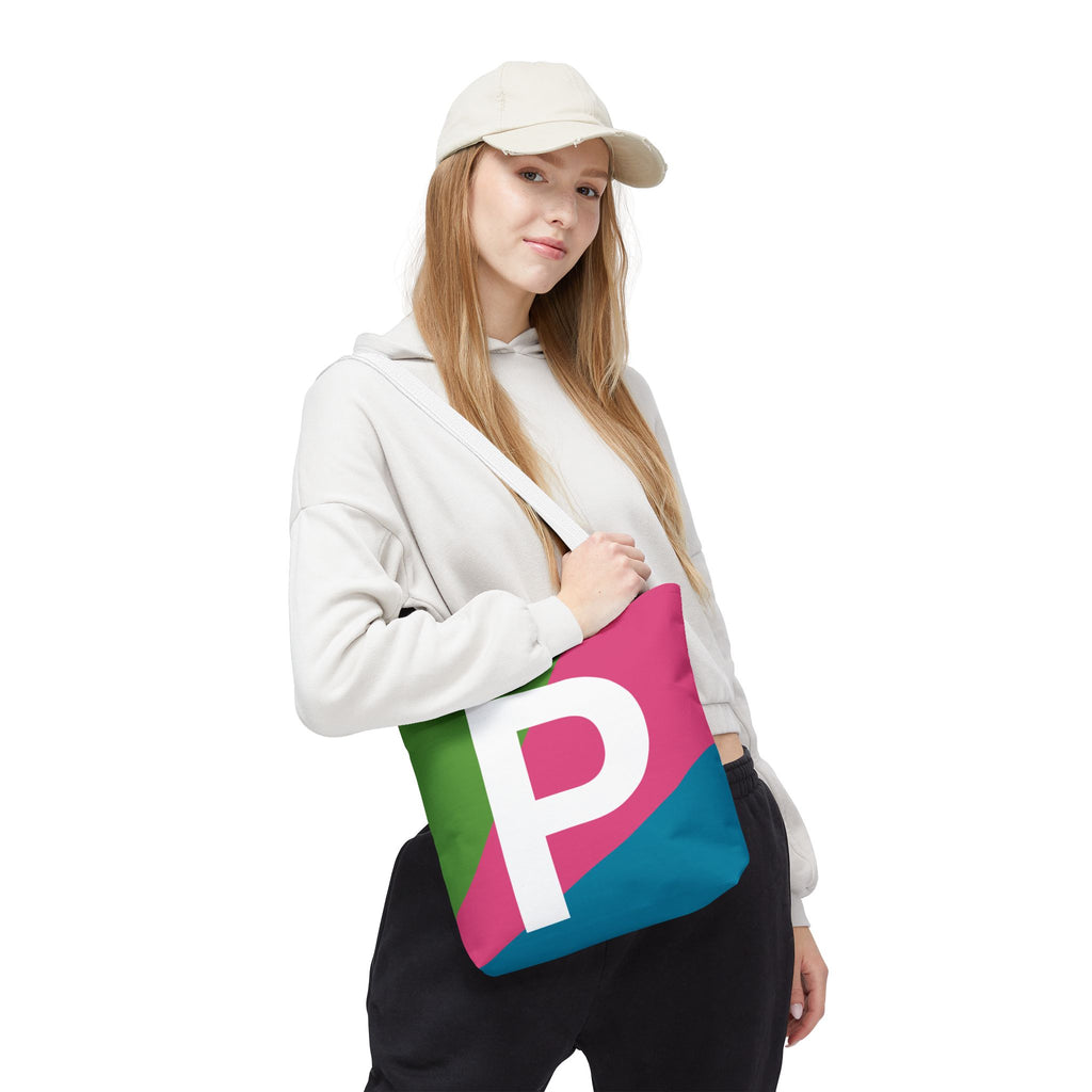 Monogram 'P' Colorblock Tote Bag — Personalized Initial P Shoulder Tote