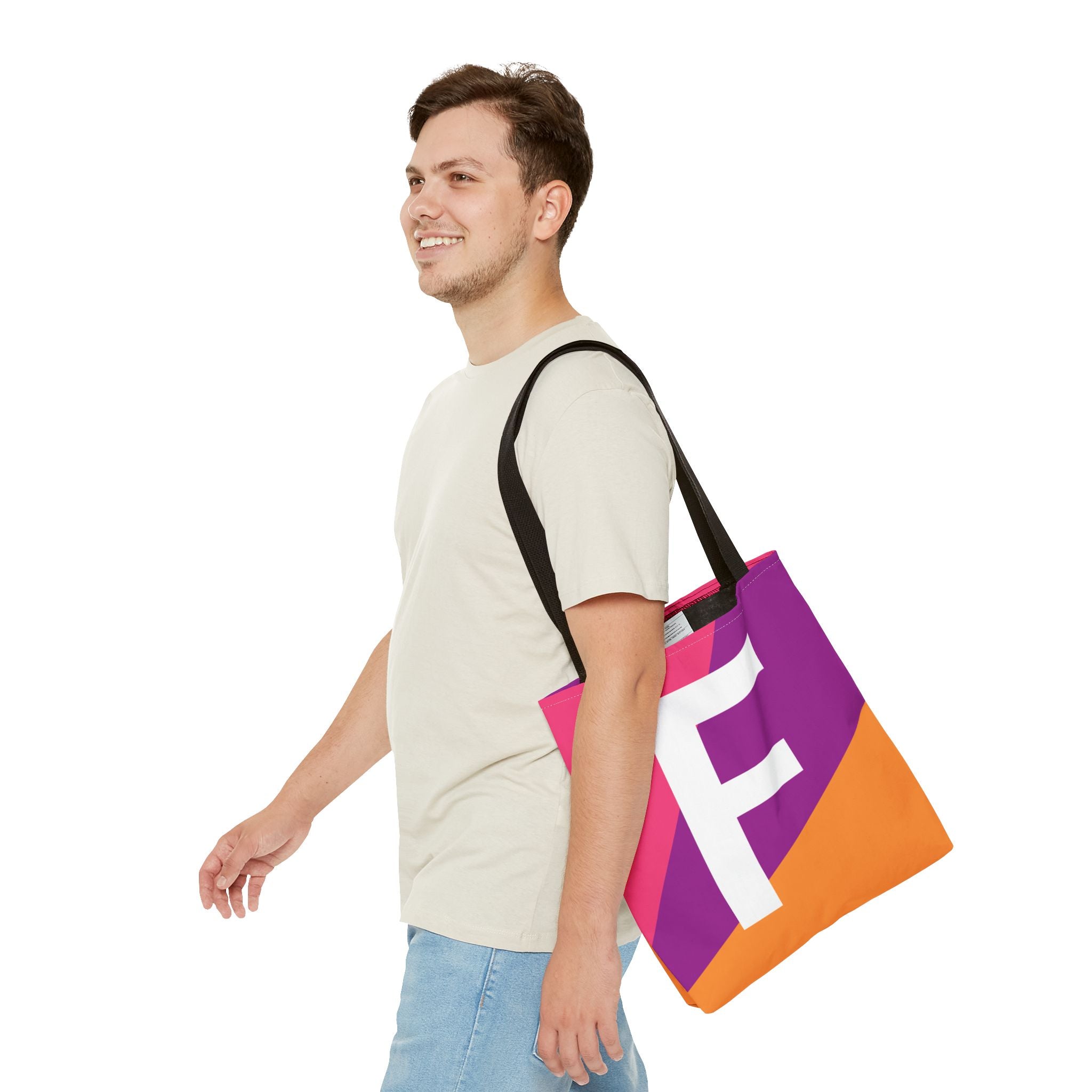 Monogram 'F' Colorblock Tote Bag — Personalized Initial F Shoulder Tote