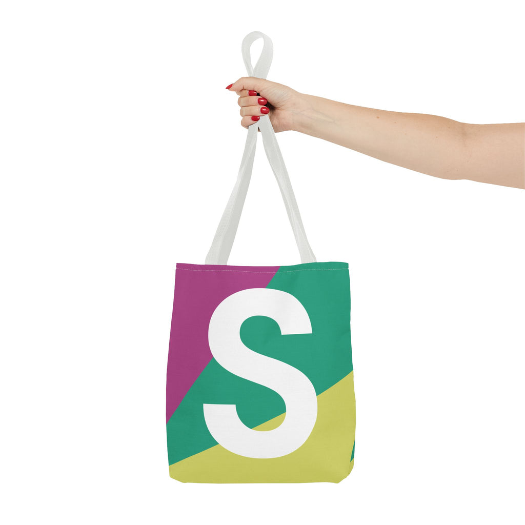 Monogram 'S' Colorblock Tote Bag — Personalized Initial S Shoulder Tote