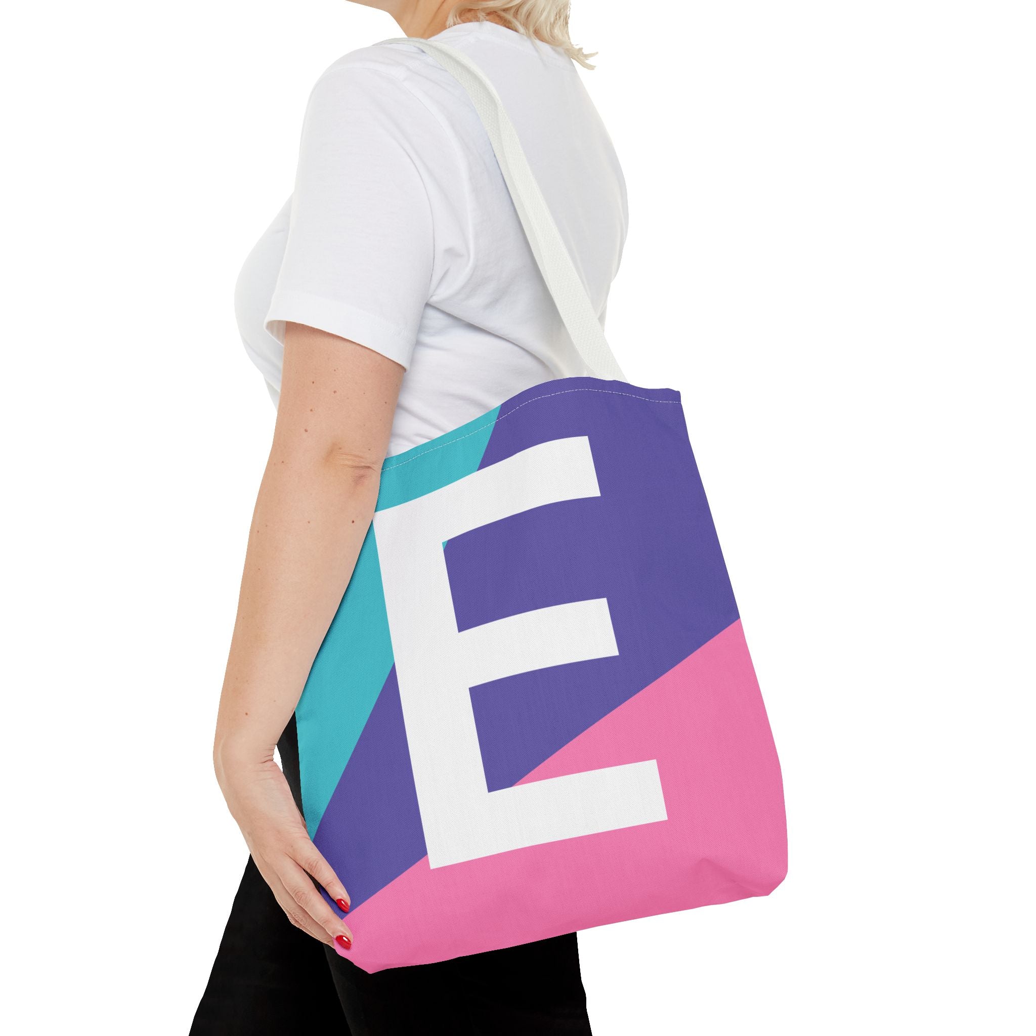 Monogram 'E' Colorblock Tote Bag — Personalized Initial E Shoulder Tote