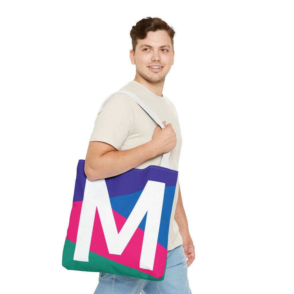Monogram 'M' Colorblock Tote Bag — Personalized Initial M Shoulder Tote