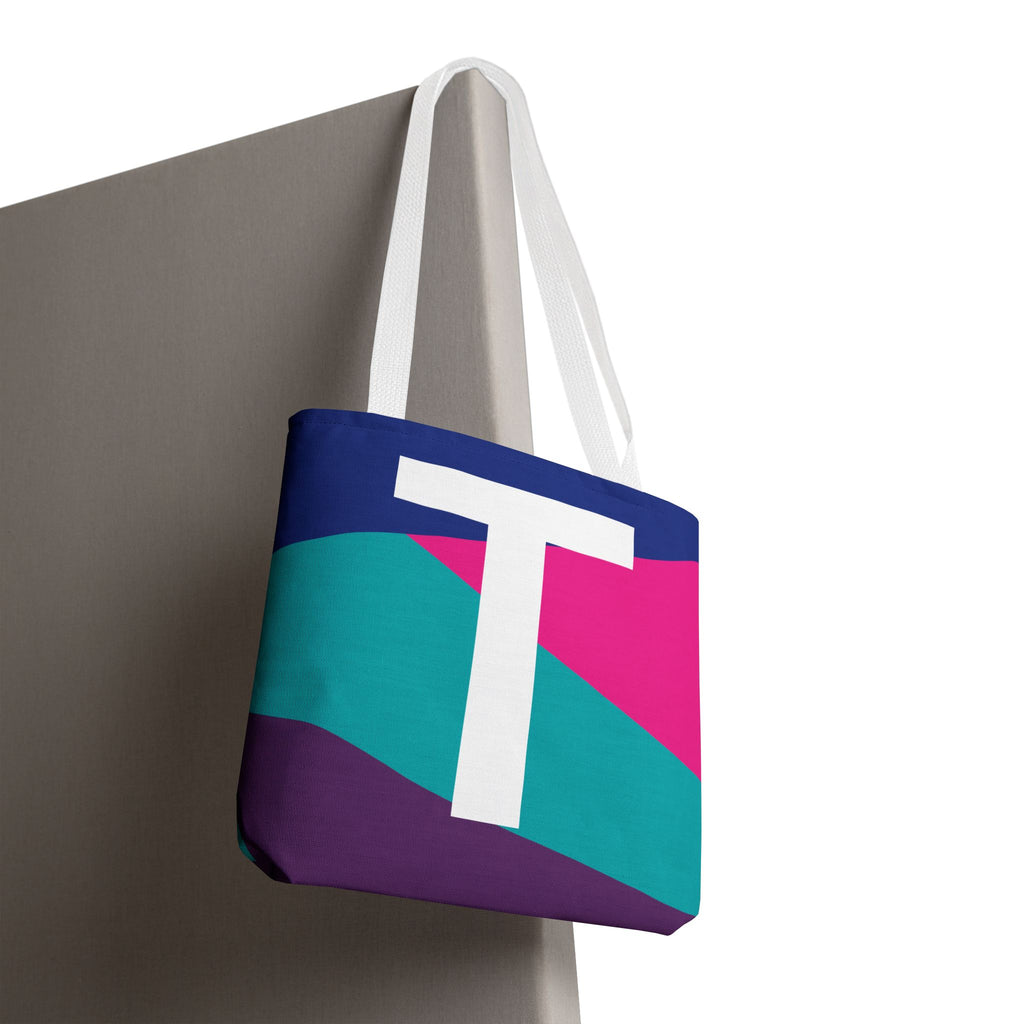 Monogram 'T' Colorblock Tote Bag — Personalized Initial T Shoulder Tote