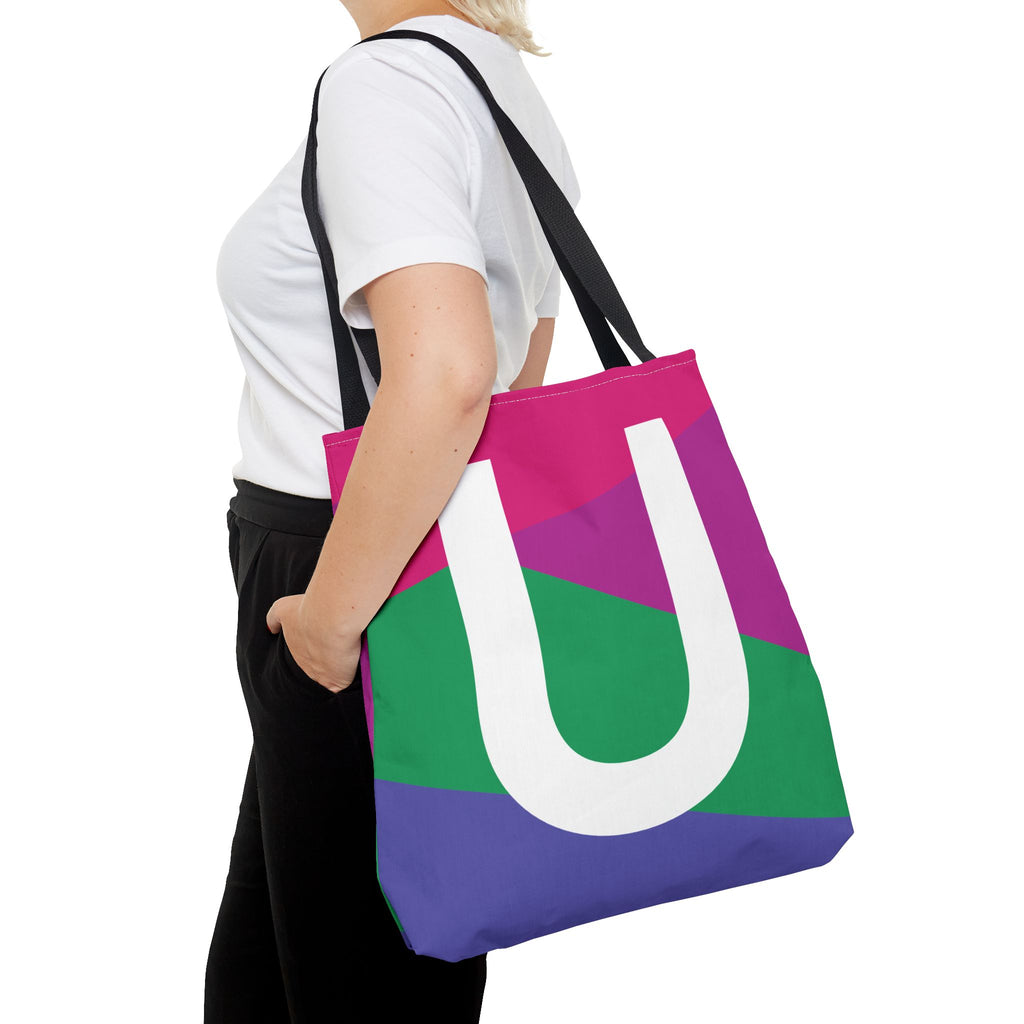 Monogram 'U' Colorblock Tote Bag — Personalized Initial U Shoulder Tote