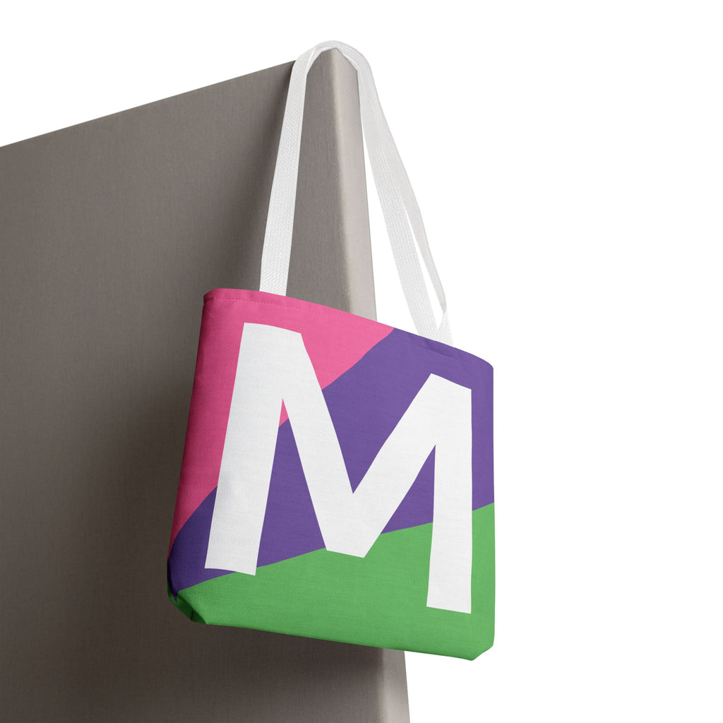 Monogram 'M' Colorblock Tote Bag — Personalized Initial M Shoulder Tote