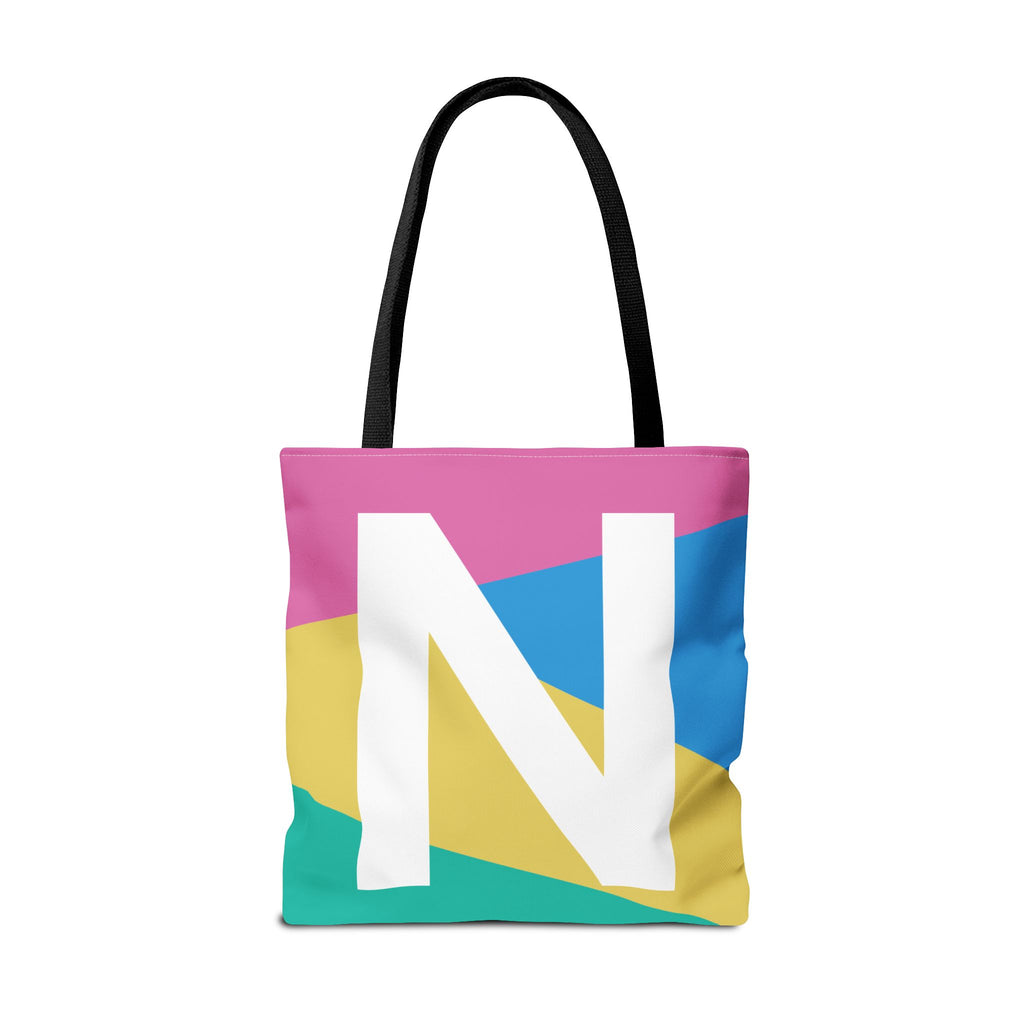 Monogram 'N' Colorblock Tote Bag — Personalized Initial N Shoulder Tote