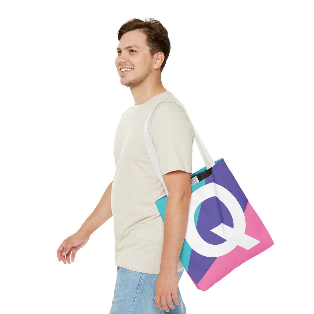 Monogram 'Q' Colorblock Tote Bag — Personalized Initial Q Shoulder Tote