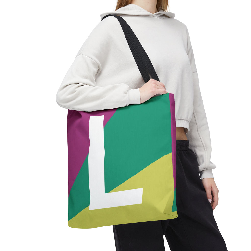 Monogram 'L' Colorblock Tote Bag — Personalized Initial L Shoulder Tote