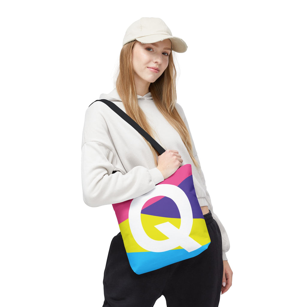 Monogram 'Q' Colorblock Tote Bag — Personalized Initial Q Shoulder Tote