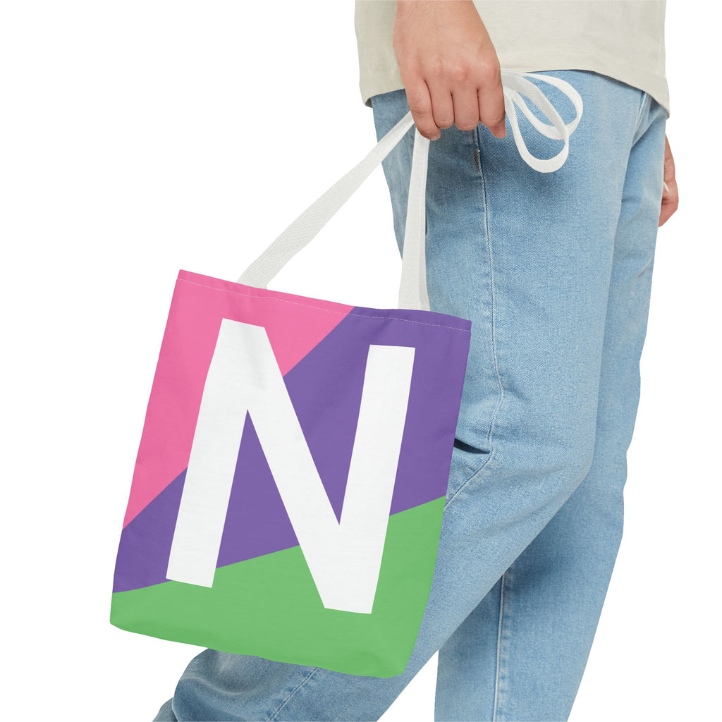 Monogram 'N' Colorblock Tote Bag — Personalized Initial N Shoulder Tote
