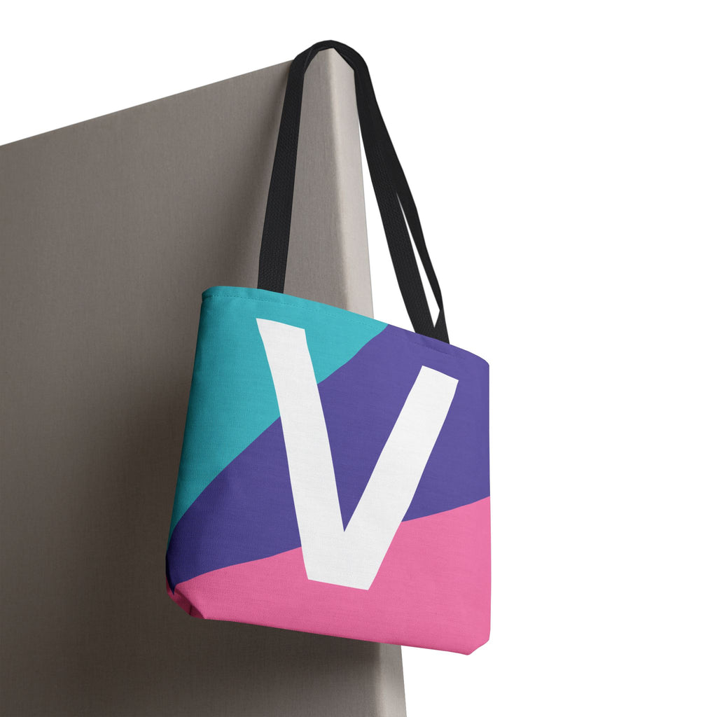 Monogram 'V' Colorblock Tote Bag — Personalized Initial V Shoulder Tote