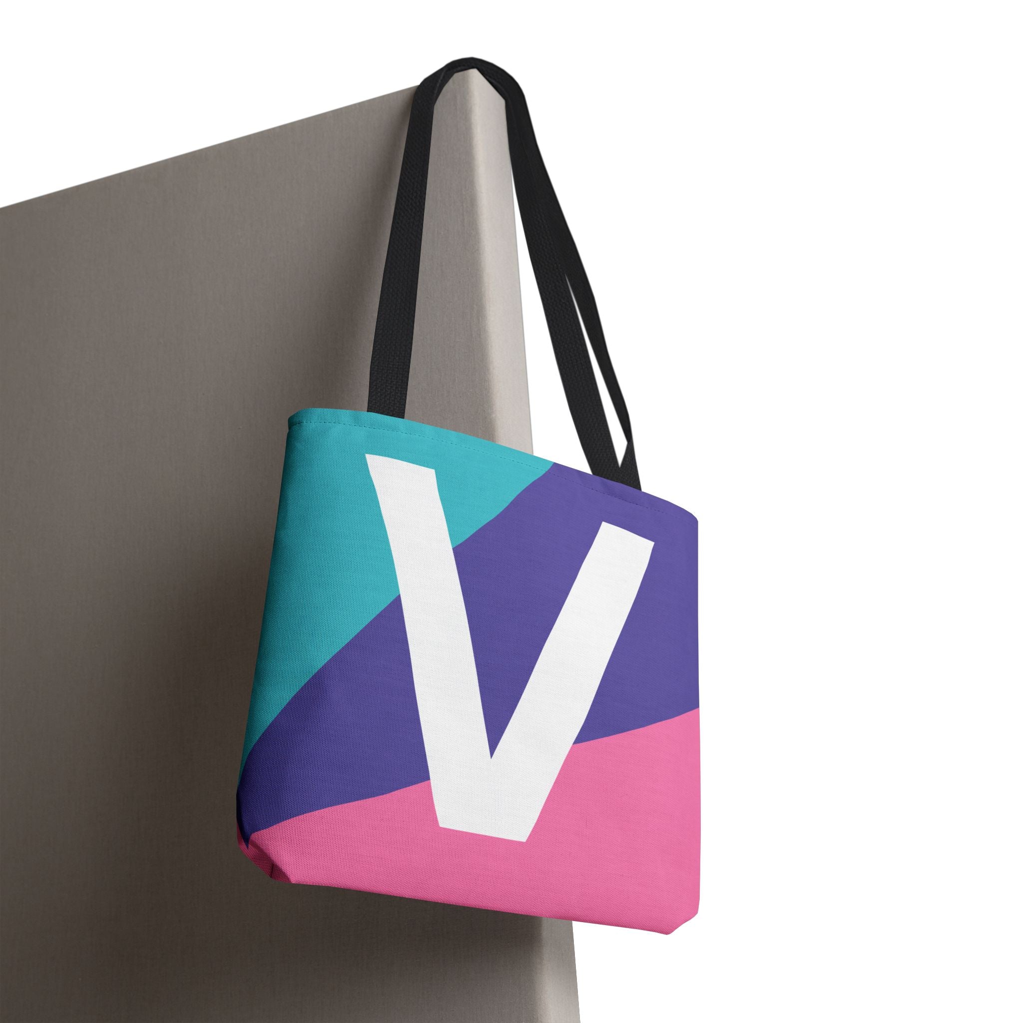 Monogram 'V' Colorblock Tote Bag — Personalized Initial V Shoulder Tote