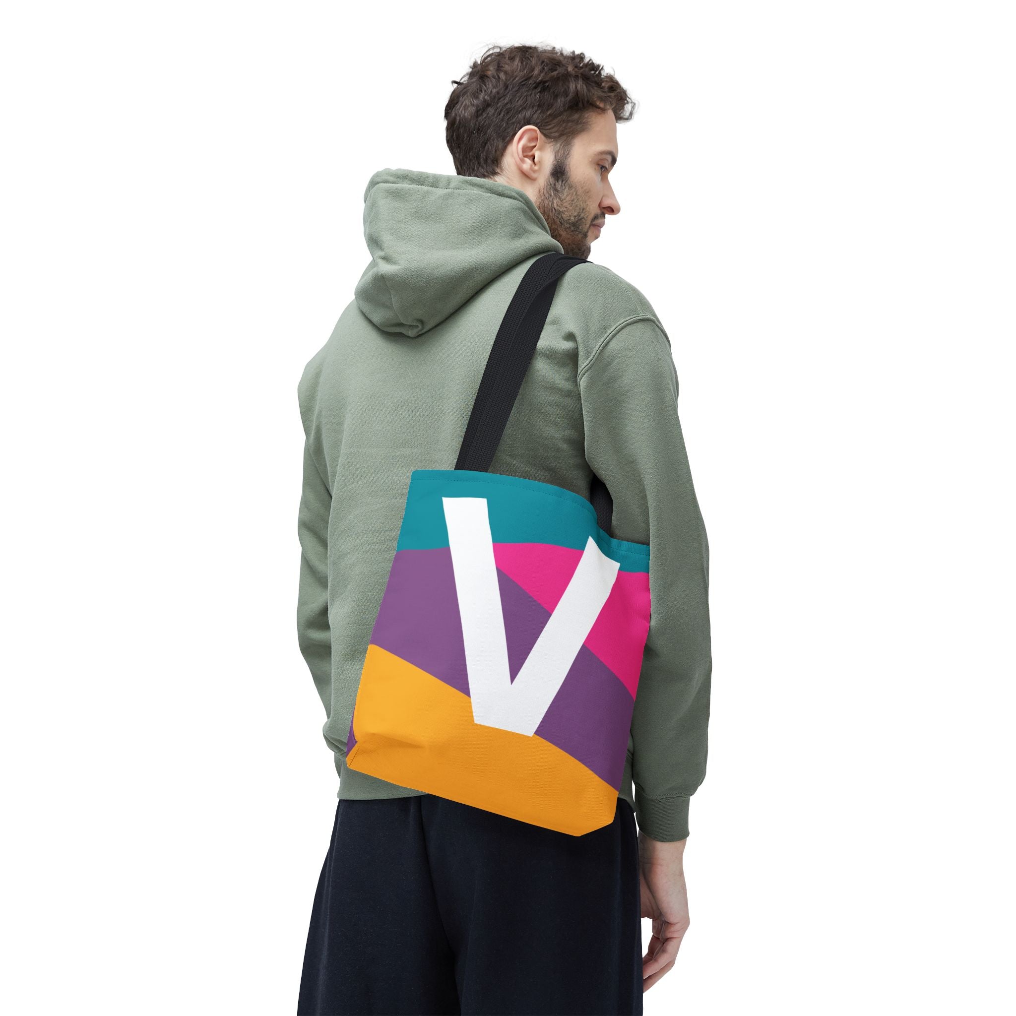 Monogram 'V' Colorblock Tote Bag — Personalized Initial V Shoulder Tote