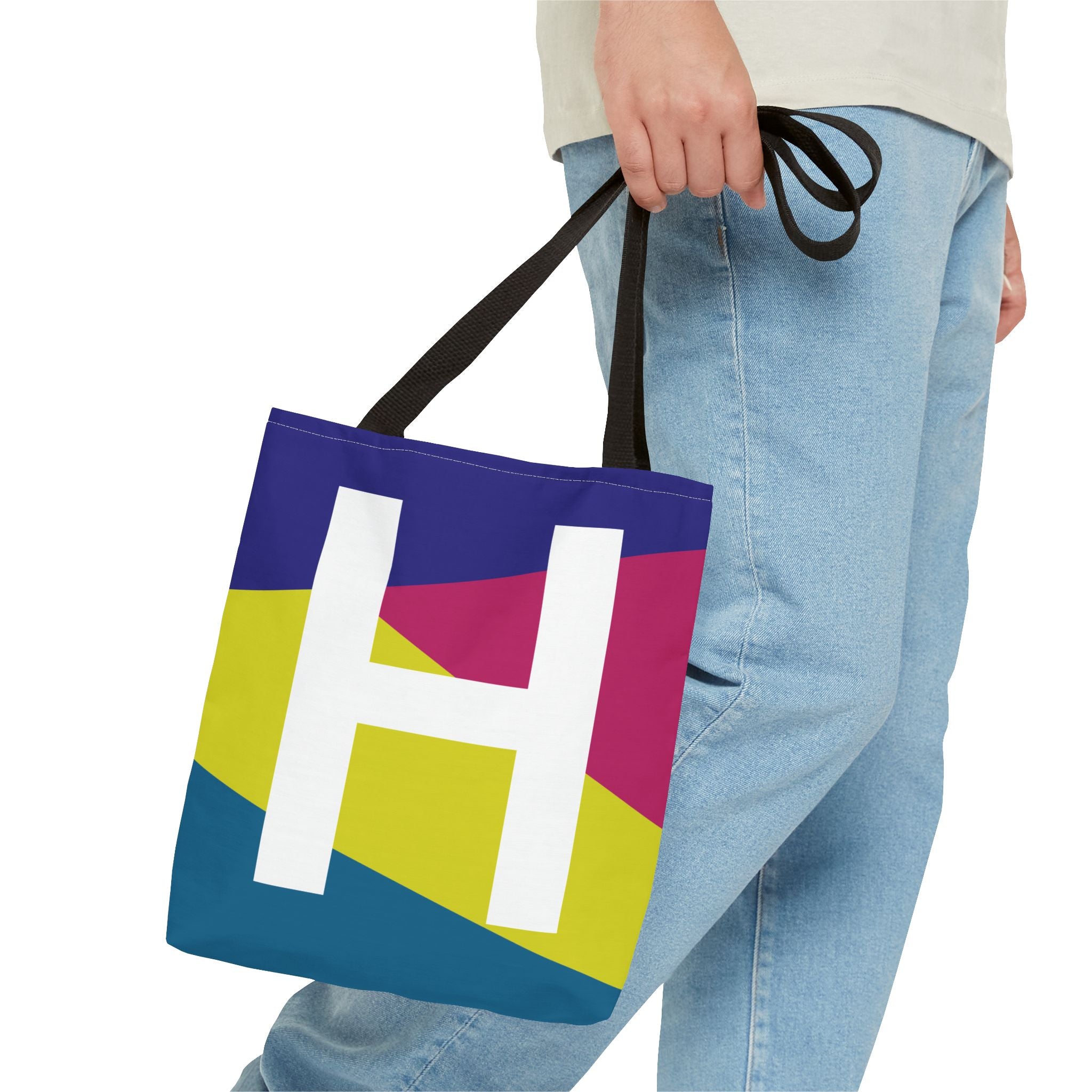 Monogram 'H' Colorblock Tote Bag — Personalized Initial H Shoulder Tote