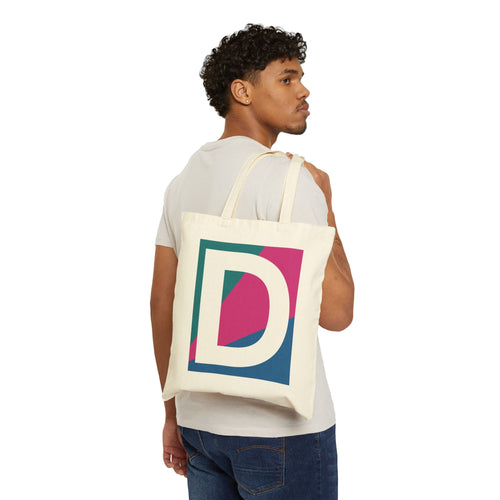 Initial D Colorblock Canvas Tote Bag — Monogram Letter D Reusable Grocery Tote