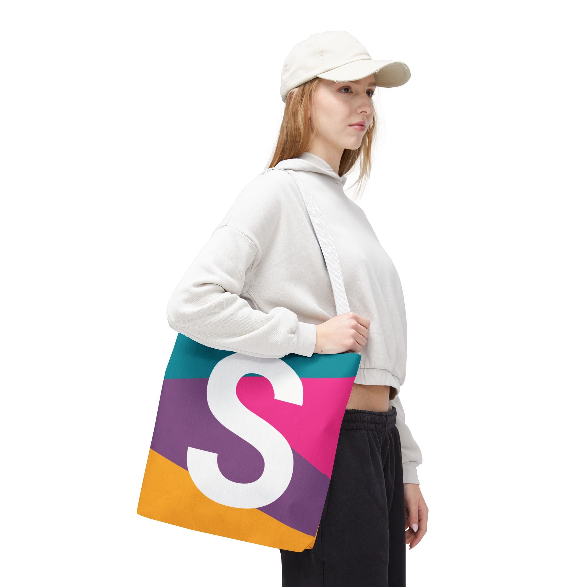 Monogram 'S' Colorblock Tote Bag — Personalized Initial S Shoulder Tote
