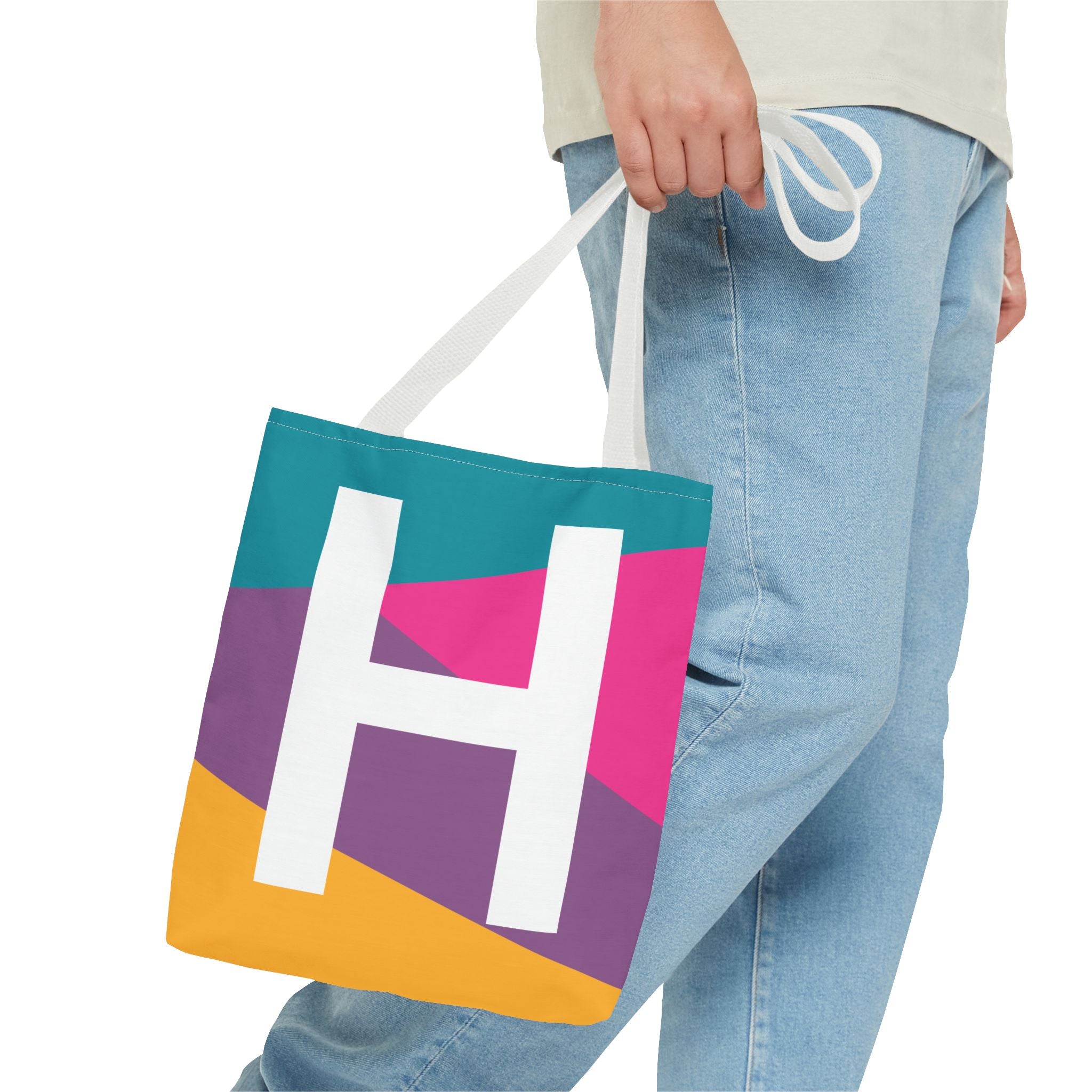 Monogram 'H' Colorblock Tote Bag — Personalized Initial H Shoulder Tote