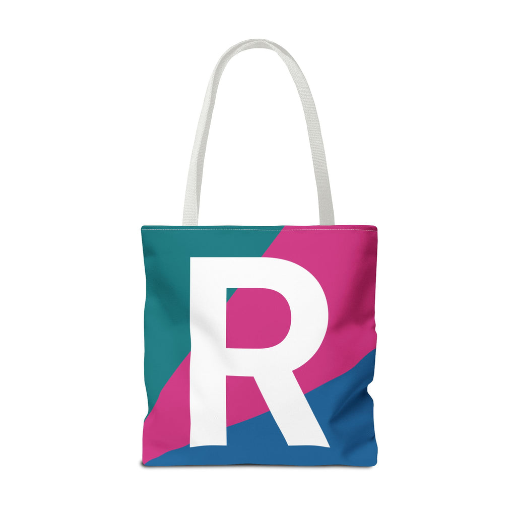 Monogram 'R' Colorblock Tote Bag — Personalized Initial R Shoulder Tote